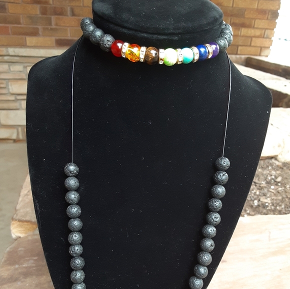 7 Chackra w Black Lava Stone set - Picture 1 of 2